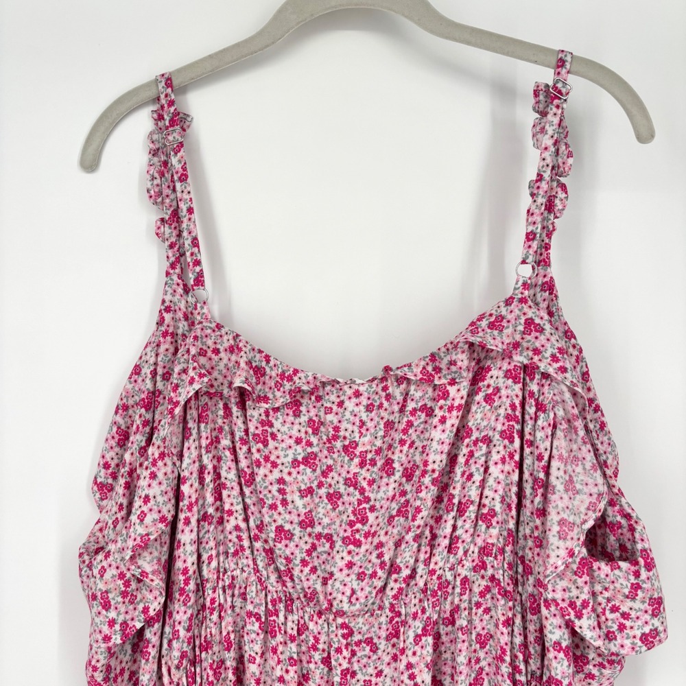 NWT City Chic Pink Foolish Ditsy Floral Ruffle Strap Tie Front Dress sz 24W - Picture 8 of 12